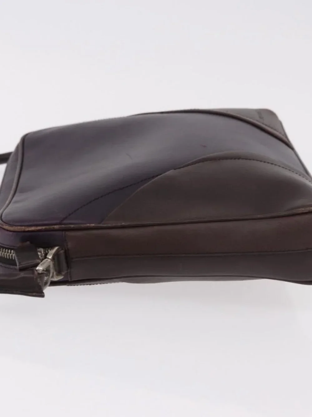 PRADA Shoulder Bag Leather Navy Silver Auth
